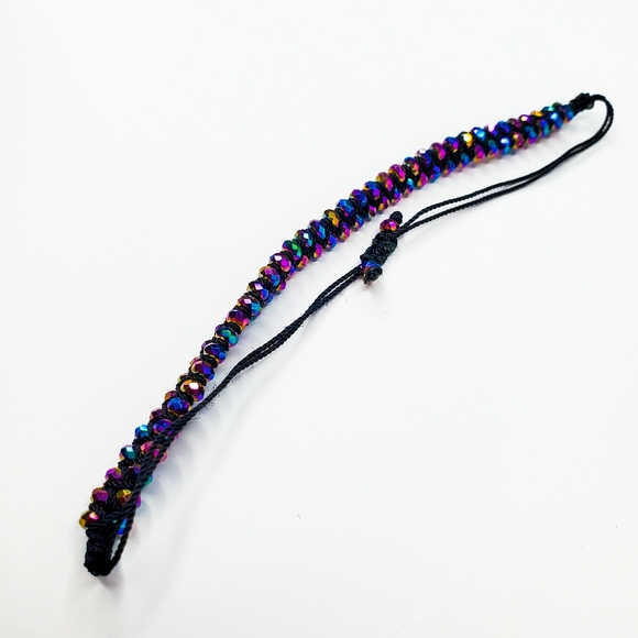 Rainbow Metallic Iridescent Oil Slick Facet Rondelle Adjustable Bracelet Anklet - Picture 9 of 11